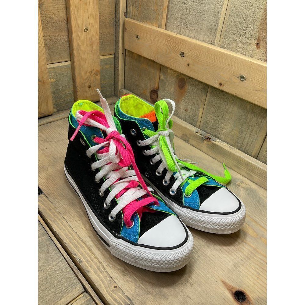 CONVERSE Neon Rare Double Lace Mens US4 Womens US6 Black Green Pink Vietnam - Picture 2 of 10